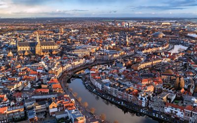 grote kerk, 하를렘, 위대한 교회, 파노라마, spaarne river, 저녁, 일몰, haarlem panorama, haarlem cityscape, 노스 홀랜드, 스파 아르, gemeente, 네덜란드