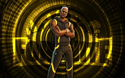 syncopator fortnite, 4k, fond en spirale jaune, fortnite, créatif, skin syncopator, peau de syncopatrice de fortnite, syncopateur, personnages fortnite