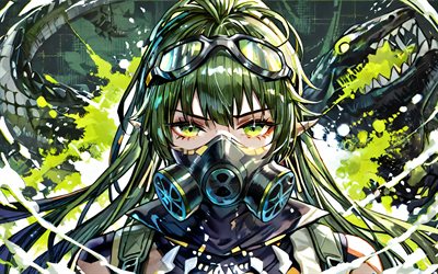 4k, gavivial, fond grunge vert, yeux jaunes, arknights, manga, opérateur médical de rhodes island, gavial l'invincible, personnages arknights, arknights gavial