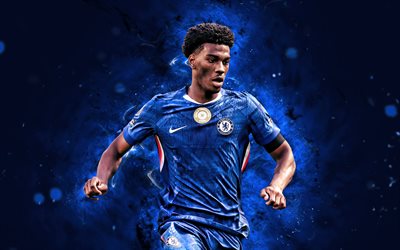 josh acheambong, 4k, néons bleus, chélat, premier league, footballeurs anglais, josh acheambong 4k, football, chelsea fc, josh acheambong chelsea