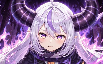 لابلوس, 4k, نيران النار الأرجواني, يوتيوبر الافتراضي, ليلة, هولوليف, vtuber, عيون أرجوانية, لوس أنجلوس الظلام, المانجا, قناة لابلوس, لابلوس الافتراضية يوتيوبر