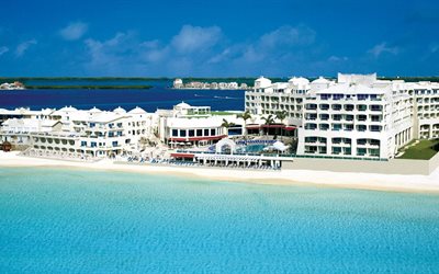 resort, cote d azur, o resto, o hotel, a península de yucatan, a praia, cancun, méxico