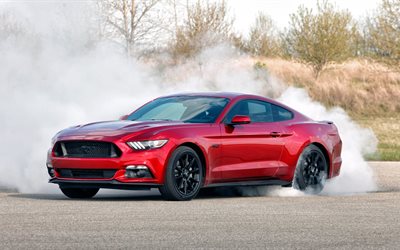 2016, ford mustang, coupe, red, black package, burnout, burn, drift