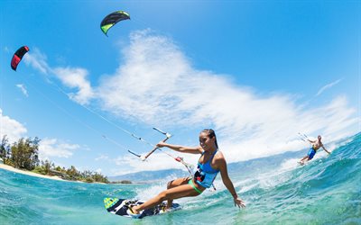 बोर्ड, kitesurfing, समुद्र, गर्मी, उष्णकटिबंधीय