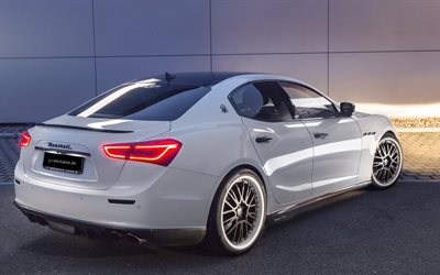 gs-exclusive, maserati, 2015, ghibli, evo, sedan, white, rear view