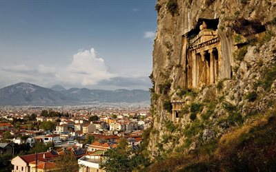 rock, height, the temple, panorama, home, columns