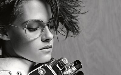크리스틴 스튜어트, 여배우, 2015, 샤넬 eyewear, 사진 촬영, 광고, 검은색 및 흰색, 안경