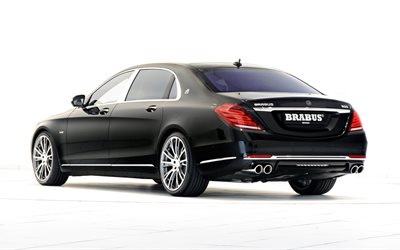 sedan, mercedes, brabus 900, maybach, 2016, s600, black, rear view