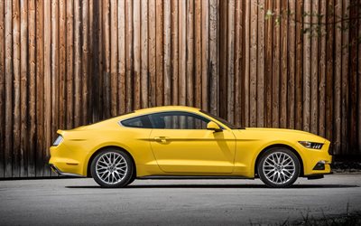 ford mustang 2015, coupe, euro spec, amarillo, vista lateral