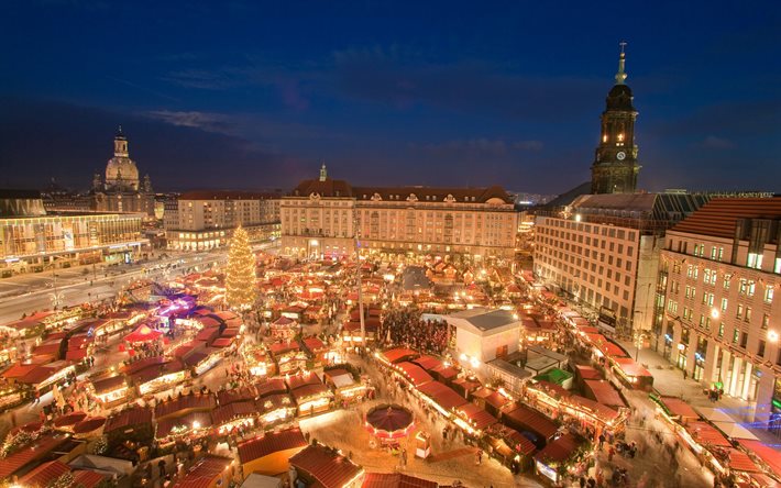 शहर, क्रिसमस बाजार, रोशनी, ड्रेसडेन, saxony, जर्मनी, \\\"striezelmarkt\\\"