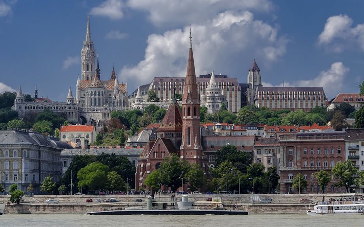 kule, şehir, Budapeşte, nehir, bina, mimari, Macaristan