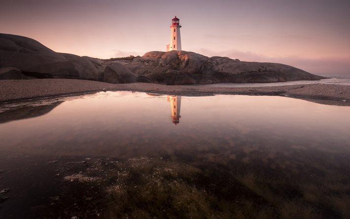 stones, lighthouse, water, reflection, coast