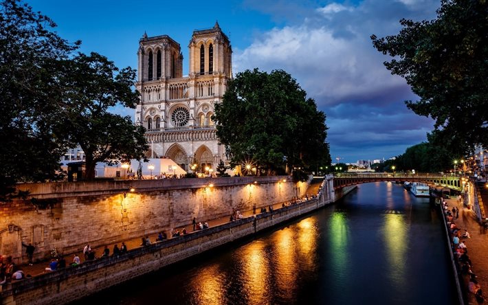 wide, twilight, architecture, paris, cathedral, france