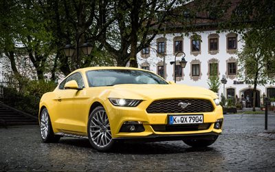 euro-spec, la ford mustang, la città, il 2015, il giallo, il coupé