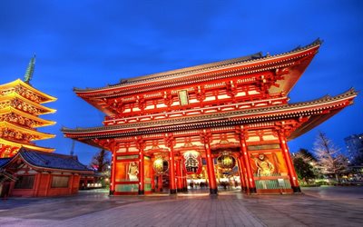el templo de sensoji, la arquitectura, la construcción, fotos, tokio