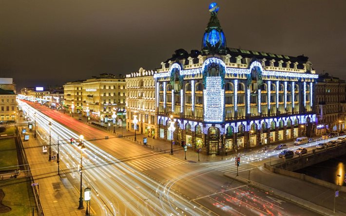 सेंट पीटर्सबर्ग, रूस, इमारत, आंदोलन, सड़क, शहर, रोशनी