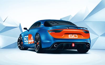 auto, 2015, renault alpine, blau, feiern, konzept, ansicht von hinten