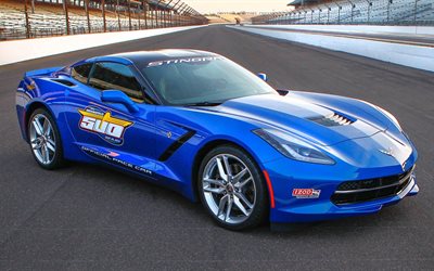 pista, 2014, chevrolet, corvette, raya, z51, indy 500, el ritmo de coches, chevrolet corvette, azul