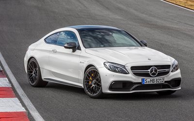 c63, amg coupe, mercedes, 2017, blanco, coupe