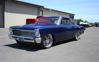 classic, pro-touring, chevy nova, 1966, muscle cars, blue