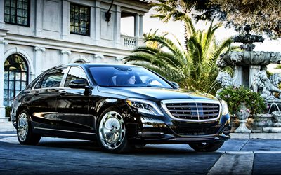 Mercedes-Maybach S600, 2016, US-spec, X222, voitures de luxe, mercedes noire