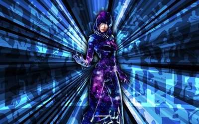 4k, galaxie lueur, fond de rayons bleus, peau éclatante de galaxie, galaxie lueur fortnite, art abstrait, peau fortnite galaxie lueur, personnages fortifiés, fortnite, art créatif