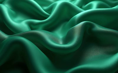 green silk texture, 4k, fabric textures, wavy silk textures, green fabric backgrounds, silk textures, green satin fabric, green silk background, green silk fabric, satin textures