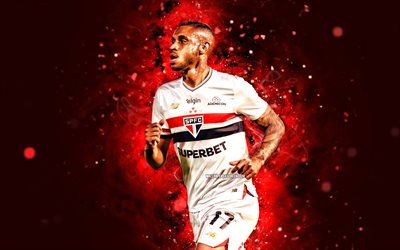Andre Silva, 4k, red neon lights, Sao Paulo FC, Brazilian Serie A, Brazilian footballers, Andre Silva 4K, Sao Paulo, SPFC, Andre Silva Sao Paulo