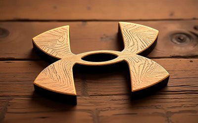 4k, Under Armour wooden logo, macro, wooden backgrounds, bokeh, brands, Under Armour 3D logo, creative, Under Armour logo, fashion brands, Under Armour