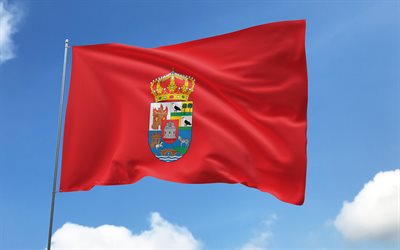 bandiera di avila sul pennone, 4k, province spagnole, cielo blu, bandiera di avila, bandiere di raso ondulate, bandiera dell'avila, province della spagna, giorno d'avila, spagna, provincia di avila, ávila