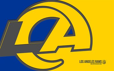 logotipo de los rams de los ángeles, 4k, fondo azul, arte del carbono, nfl, emblema de los rams de los ángeles, equipo de fútbol americano, liga nacional de fútbol, eeuu, rams de los ángeles, fútbol americano