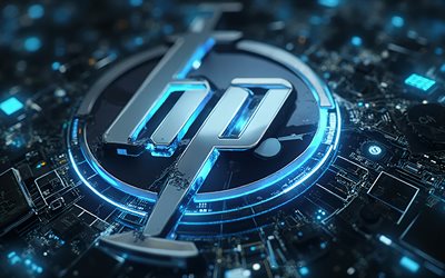 logotipo hp 3d, fundo de alta tecnologia, sinal de metal azul hp, logotipo da hp, hewlett packard, hp, logotipo criativo da hp
