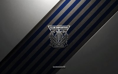logotipo del cd leganés, 4k, fondo de acero, club de fútbol español, líneas blancas azules, emblema del cd leganés, segunda, logotipo de leganés, fútbol americano, cd leganés, españa, logotipo metálico del cd leganés, escudo del cd leganés, leganés