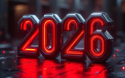 Happy New Year 2026, 4K, red glowing 2026 3D numbers, 2026 Happy New Year, 2026 concepts, 2026 New Year, 2026 red 3D background