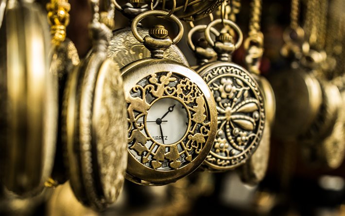vieille horloge, vintage, bronze, rétro horloge