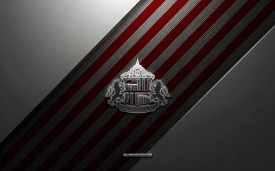 Sunderland AFC logo, 4k, steel background, English football club, red white lines, Sunderland AFC emblem, Premier League, football, Sunderland AFC, England, Sunderland AFC metal logo, Sunderland AFC crest, Sunderland