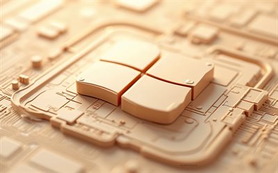 logotipo do windows, 4k, fundo de tecnologia de luz bege, emblema do windows, sinal de janelas, logotipo do windows 3d, fundo de alta tecnologia, windows