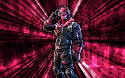 4k, Glow Raptor, pink rays background, Glow Raptor Skin, Glow Raptor Fortnite, abstract art, Fortnite Glow Raptor Skin, Fortnite characters, Fortnite, creative art