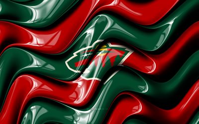 minnesota wild 3d  logo, 4k, vihreät punaiset 3d aallot, nhl, jääkiekko, minnesotan villi lippu, luova, minnesota wild  logo, minnesota wild  tunnus, amerikkalainen jääkiekkojoukkue, minnesota wild