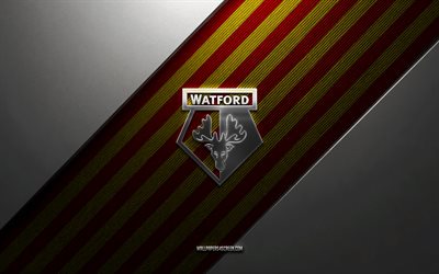 Watford FC logo, 4k, steel background, English football club, red yellow lines, Watford FC emblem, Championship, football, Watford FC, England, Watford FC metal logo, Watford FC crest, Watford