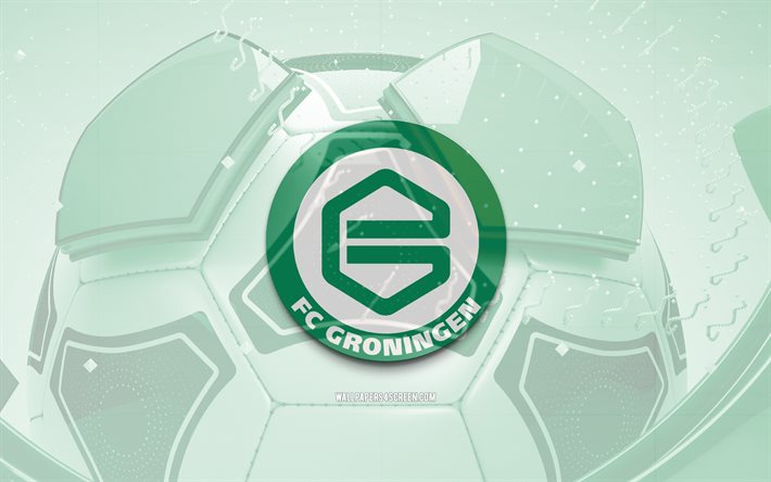 fcフローニンゲンの光沢のあるロゴ, 4k, 緑のサッカーの背景, エールディビジ, サッカー, ベルギーのサッカー クラブ, fcフローニンゲンの3dロゴ, fcフローニンゲンのエンブレム, フローニンゲンfc, フットボール, スポーツのロゴ, fcフローニンゲンのロゴ, fcフローニンゲン