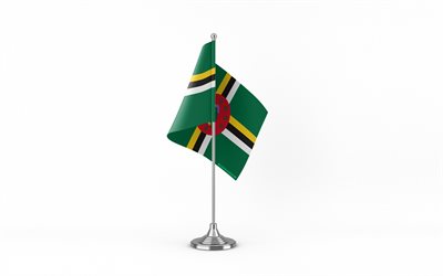 4k, Dominica table flag, white background, Dominica flag, table flag of Dominica, Dominica flag on metal stick, flag of Dominica, national symbols, Dominica, Europe