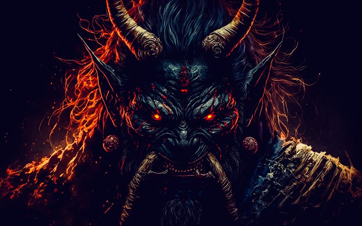 demonio, arte, monstruo, personajes místicos, retrato del diablo, cara de diablo, fantasía, ojos ardientes, dibujos del diablo