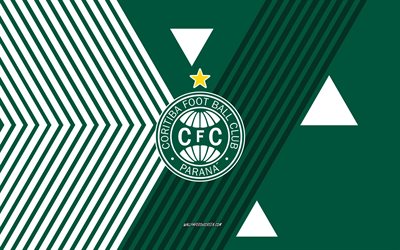 Coritiba logo, 4k, Brazilian football team, green white lines background, Coritiba, Serie A, Brazil, line art, Coritiba emblem, football, Coritiba FBC
