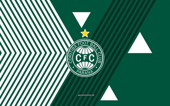 coritiban logo, 4k, brasilian jalkapallojoukkue, taustalla vihreät valkoiset viivat, coritiba, serie a, brasilia, viivapiirros, coritiban tunnus, jalkapallo, coritiba fbc