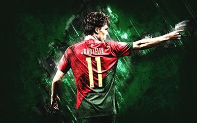 joao felix, portugals fotbollslandslag, portugisisk fotbollsspelare, anfallare, portugal, grön sten bakgrund, fotboll