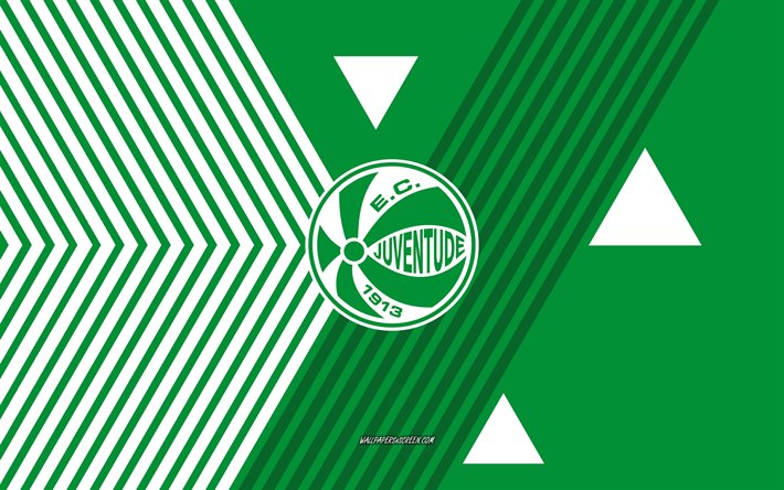 ec juventude logo, 4k, brasilianische fußballmannschaft, grüne weiße linien hintergrund, ec juventude, serie a, brasilien, strichzeichnungen, ec juventude emblem, fußball