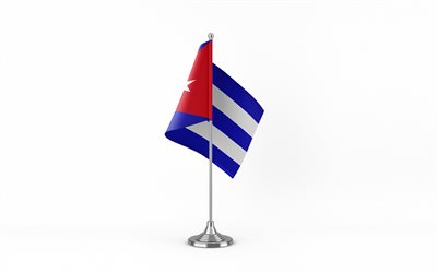 4k, क्यूबा टेबल झंडा, सफेद पृष्ठभूमि, क्यूबा का झंडा, क्यूबा का टेबल झंडा, धातु की छड़ी पर क्यूबा का झंडा, राष्ट्रीय चिन्ह, क्यूबा, यूरोप