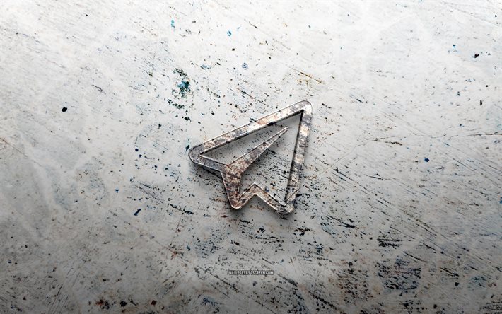 شعار حجر برقية, 4k, الحجر الخلفية, شعار telegram 3d, الشبكات الاجتماعية, خلاق, شعار telegram, فن الجرونج, برقية