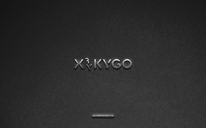 kygo 로고, 브랜드, 회색 돌 배경, kygo 엠블럼, 인기있는 로고, 쿄고, 금속 간판, kygo 금속 로고, 돌 질감